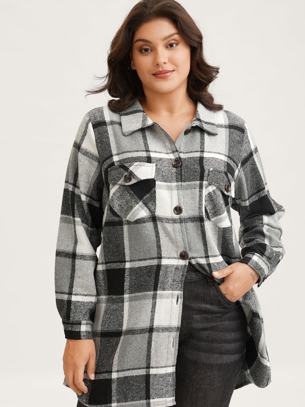 BloomChic Plaid Button-Up Long Jacket size 3X (22-24)